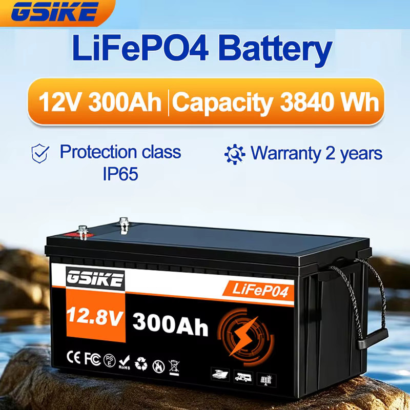 GSIKE LiFePO4 Batteriepack 12,8V 300Ah mit 200A BMS Lithium-Eisenphosphat in Schwarz für Solar, Wohnmobile und Off-Grid-Camping - Bild 1