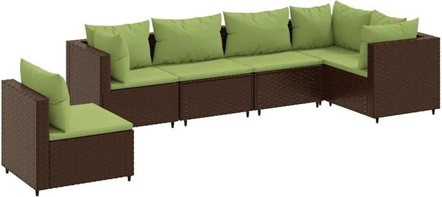 vidaXL 6-tlg Garten-Lounge-Set in L-Form aus braunem Poly-Rattan mit Kissen und pulverbeschichtetem Stahlgestell - Bild 1