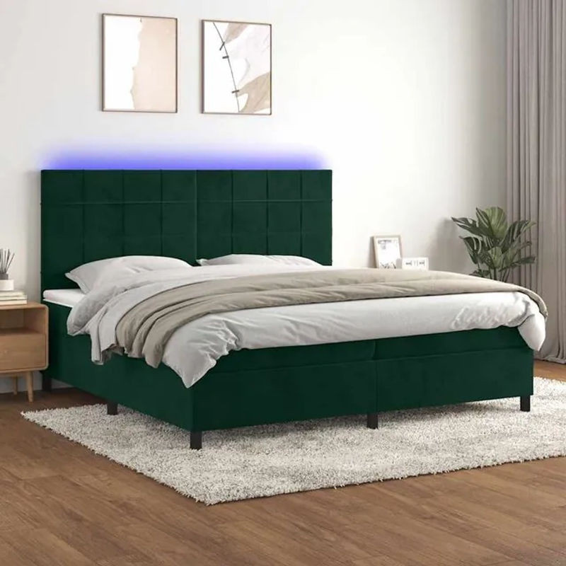 Vidaxl Kontinentalbett mit Matratze und LED in Grün aus Samt, B/T: 200 x 200 cm - Bild 1