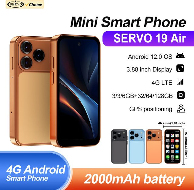 SERVO 19Air Android Mini-Smartphone mit 3,88 Zoll Display, 4G LTE, 6GB RAM und 128GB Speicher, Dual-SIM, WLAN und Hotspot in Schwarz oder Gold - Bild 1