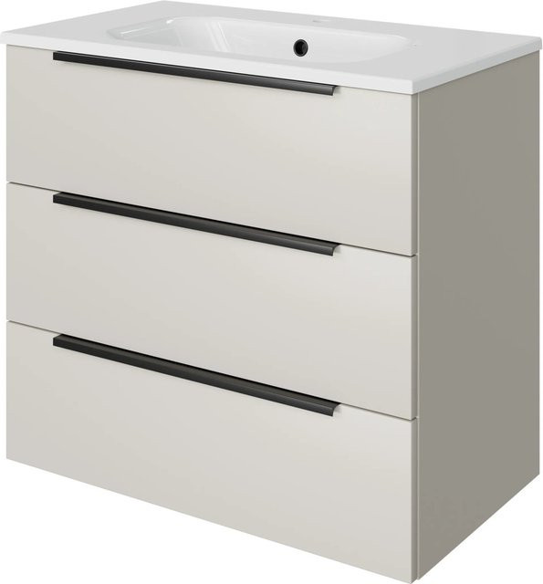 Pelipal Badmöbel-Set Quantum 07 in Kaschmir Matt mit Mineralmarmor-Waschtisch und Waschtischunterschrank, B/T/H: 81 x 46 x 72 cm - Bild 1