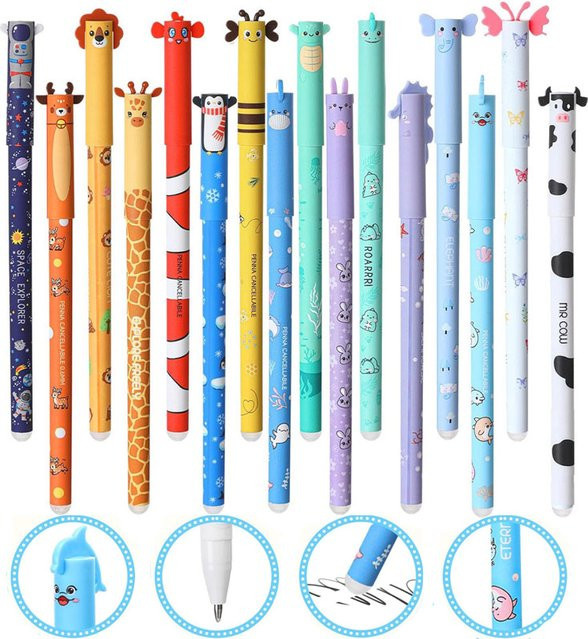 Set mit 16 radierbaren Gelschreiber im niedlichen Tier-Design, 8 Farben, nachfüllbare Kugelschreiber für Schule und Party - Bild 1