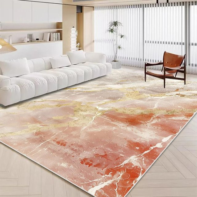 Karpetti Teppich in Weiß und Gold mit Marmor-Design, rutschfest und waschbar, B/T: 60 x 90 cm - Bild 1