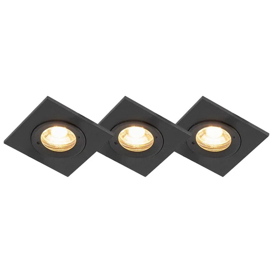 QAZQA Xena Square Set mit 3 dimmbaren Bad-Downlights in Schwarz, IP44, GU10, quadratisch - Bild 2