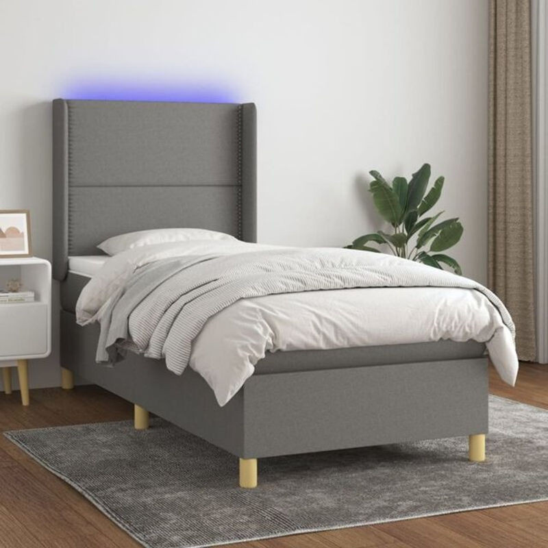 vidaxl Boxspringbett mit Matratze in Grau/Anthrazit aus Stoff, B/T: 90 x 200 cm - Bild 1