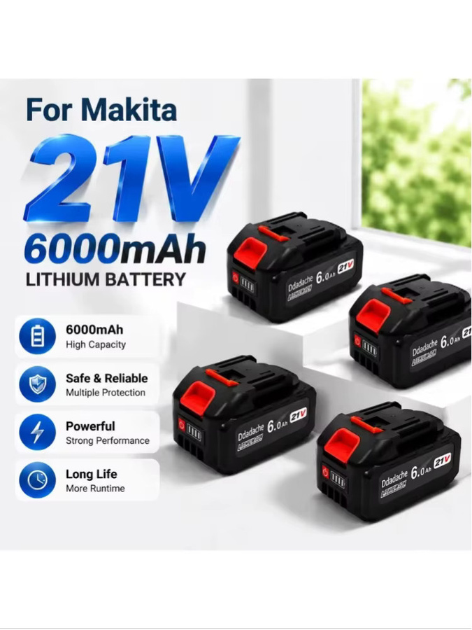 Makita 18V 21V Ersatzbatterie Lithium-Ionen Akku 6,0Ah in Schwarz - Bild 1