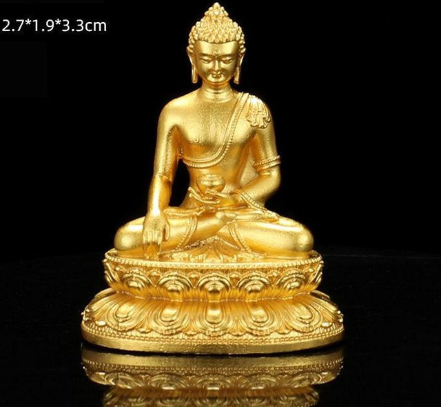 Goldene Buddha-Statue aus Kupfer von Sakyamuni Manjushri Medizin-Buddha, Mini-Figur für die Tischdekoration, Höhe: 2,54 cm - Bild 1