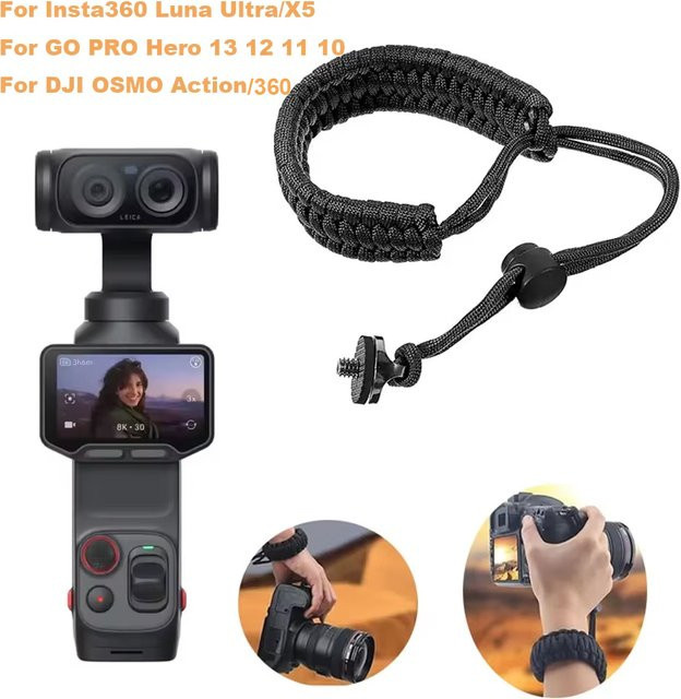 TECTINTER Handgelenkschlaufe mit 1/4 Zoll Schraube in Schwarz für Insta360 Luna Ultra X5, GoPro Hero 13 und DJI OSMO 360 Action-Kameras als Anti-Verlust-Zubehör - Bild 1