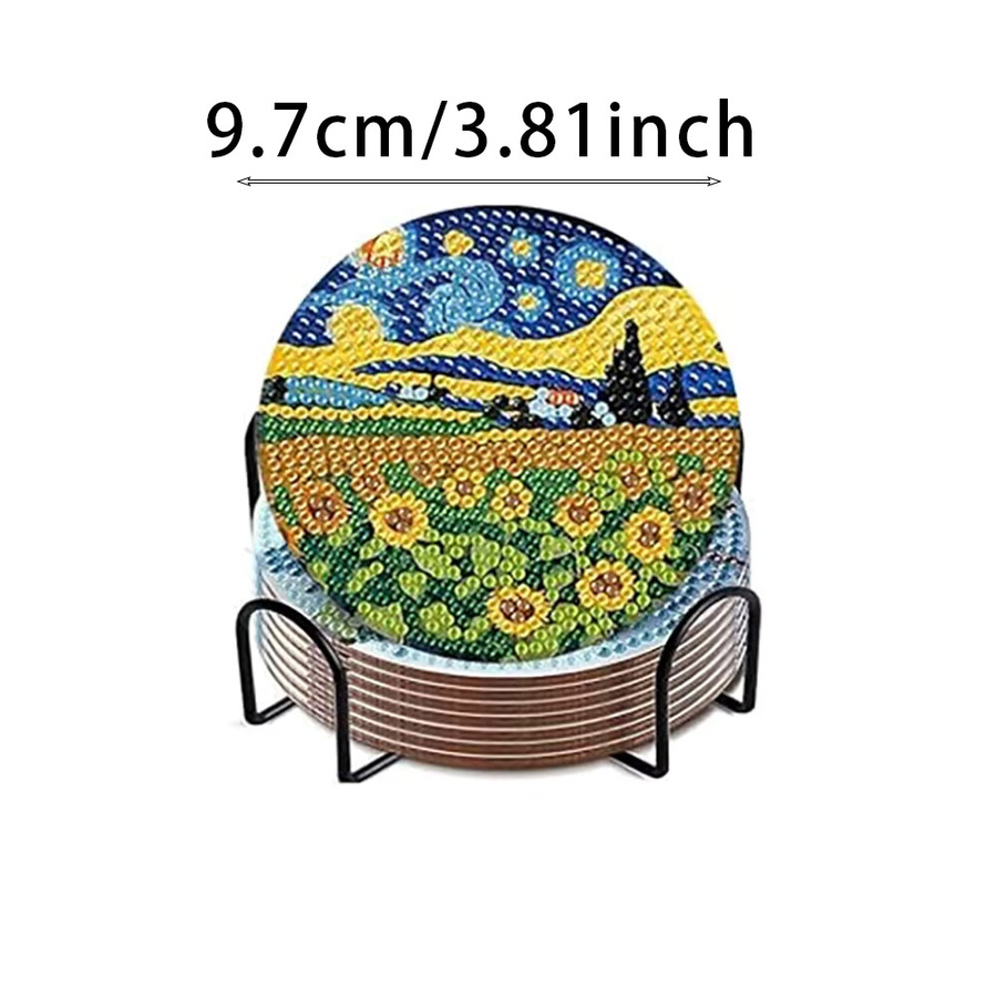 8-teiliges DIY-Diamantkunst Set mit Acryl-Untersetzern in Multicolor und Landschaftsmuster inklusive Halterung - Bild 3