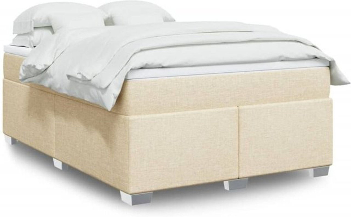 vidaxl Boxspringbett mit Matratze aus Stoff in Beige und Weiß, B/T/H: 200 x 160 x 46 cm - Bild 1