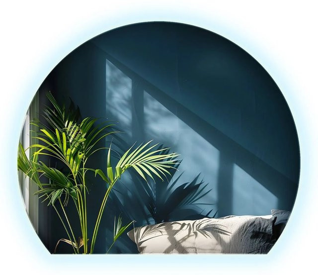 Wallfluent Moderner LED-Lichtspiegel in abgeflachter Kreisform mit Kaltweiß 6500K für Badezimmer und Ankleidezimmer, B: 74 cm, H: 90 cm - Bild 1