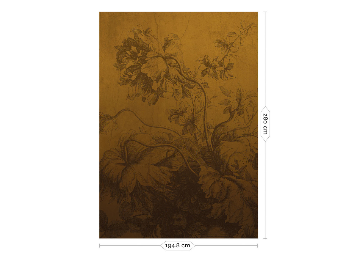 KEK Amsterdam Mural Gradient Flowers Uyterlinde Wandtattoo in Ocker und Gold, Florales Design, 195 cm - Bild 2