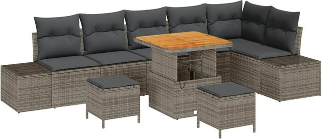 vidaXL Garten-Sofa-Set 9-tlg. aus Poly-Rattan mit Kissen in Grau - Bild 1