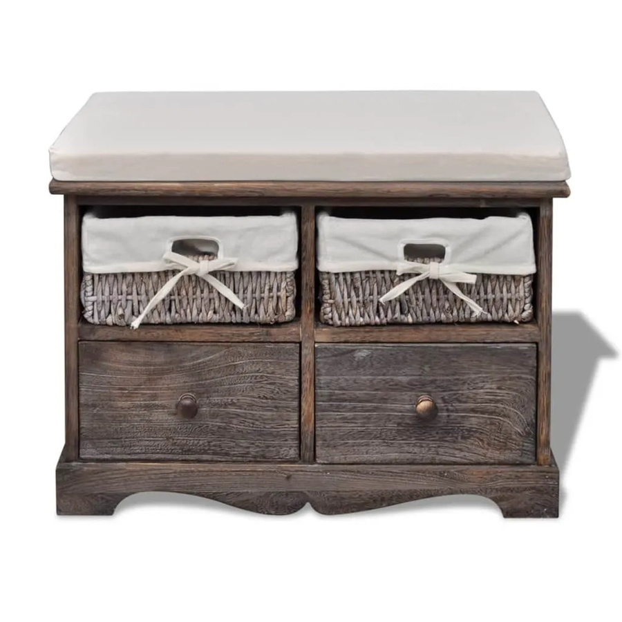vidaXL Sitzbank mit Stauraum aus Paulownia-Holz in Braun, B/T/H: 62 x 33 x 42 cm - Bild 2