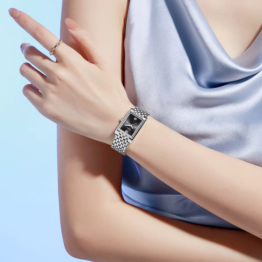 SUNKTA Armbanduhr Quarz, Edelstahl, Eckig, Silber, Damen - Bild 5