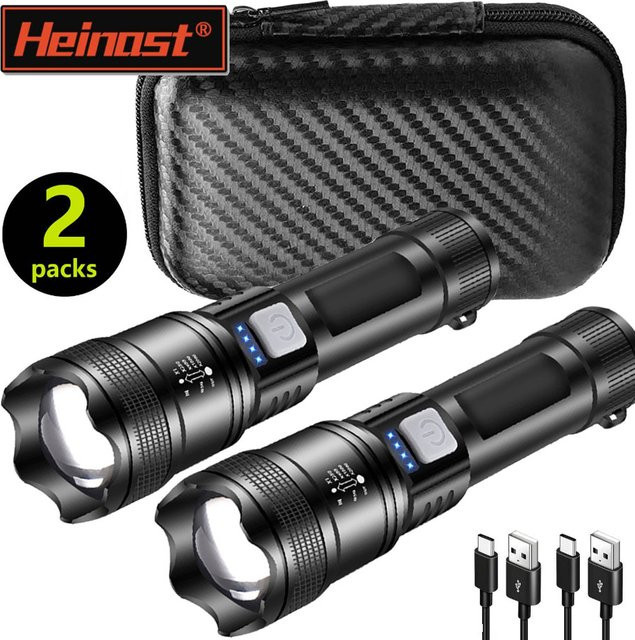 Heinast Taktische LED Taschenlampe mit Teleskop-Zoom und USB-Aufladung in Schwarz - Bild 1