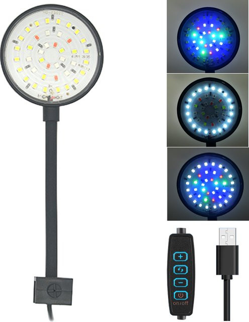 TUNFAN USB Aquarium LED Lampe mit Clip-Halterung, dimmbar, Vollspektrum RGB Licht in Schwarz - Bild 1