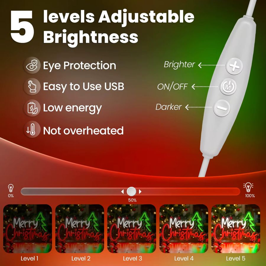 Wanxing Frohe Weihnachten Neonschild mit Weihnachtsbaum, USB-betrieben, Leuchtende Wanddekoration für Zuhause und Party - Bild 2