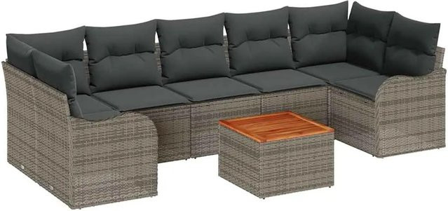 vidaXL Garten-Sofa-Set 8-teilig in Grau aus Polyrattan und Akazienholz - Bild 1