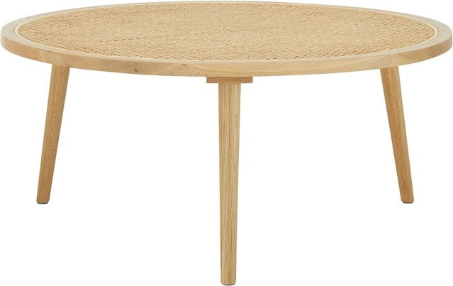 Bessagi Home Couchtisch Douna Rund in Eiche Natur mit Rattan im Retro-Design, Durchmesser: 80 cm, Höhe: 35 cm - Bild 1