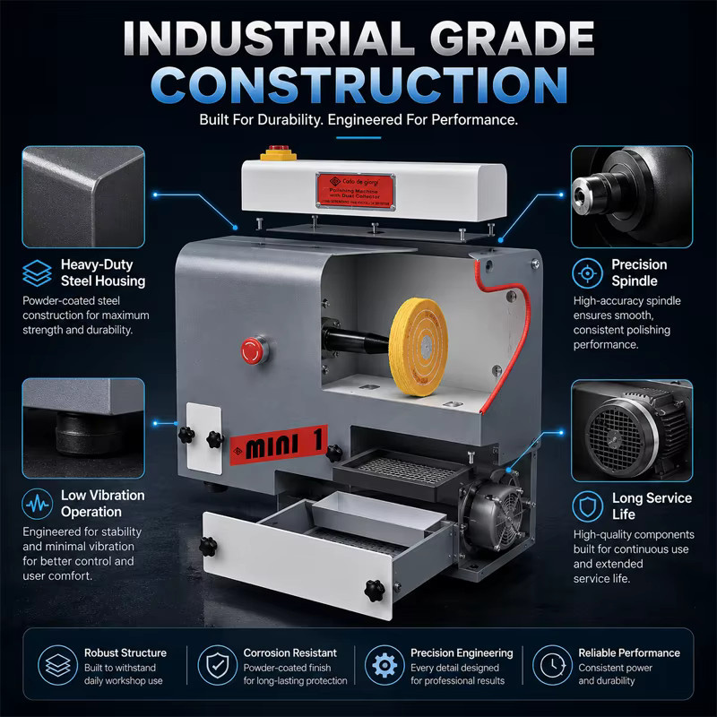 PHYHOO MINI 1 Schmuckpoliermaschine mit integriertem Staubabsaugsystem, professioneller Tischpolierer, 550W - Bild 3
