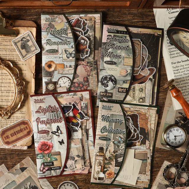Vintage Scrapbooking Zubehörset mit 80 Washi-Aufklebern und 120 Ephemera-Papieren in Multicolour - Bild 1