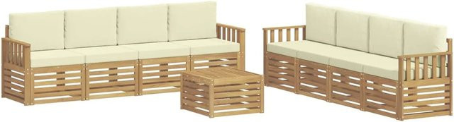 vidaXL Outdoor-Sofagarnitur 9-teilig aus Akazienholz in Weiß und Beige mit Sitzkissen und Tisch - Bild 1