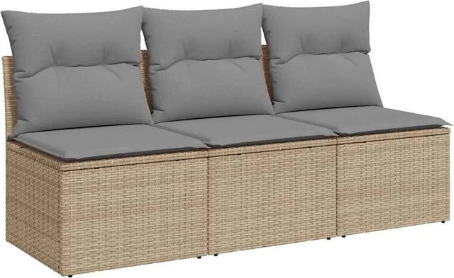 vidaXL Gartensofa 3-Sitzer aus Polyrattan mit Kissen in Beige - Bild 1