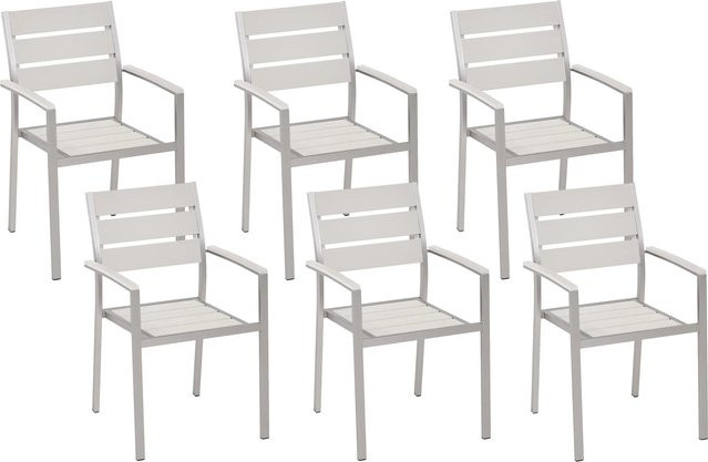 Beliani Gartenstuhl modern in Weiss und Silber aus Aluminium mit Textilene und Armlehnen, B/T/H: 57 x 54 x 88 cm - Bild 1