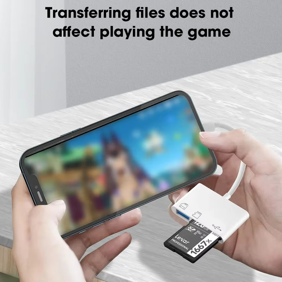 All-in-1 USB Hub Dockingstation mit SD und TF Kartenleser sowie USB-A und USB-C OTG Adapter in Weiß für iPhone, iPad, MacBook und PC - Bild 3