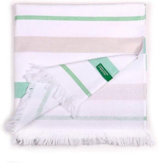 United Colors of Benetton Hamman Handtuch aus 100% Baumwolle, gestreift, B/H: 80 x 165 cm, Rosa/Gelb/Grün/Grau - Bild 1