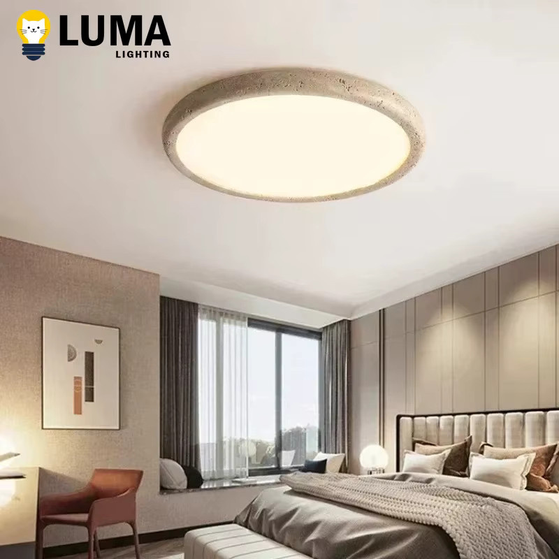 MOSA ZX Japanische Wabi Sabi Deckenleuchte aus gelbem Travertin, runde Deckenlampe aus Naturstein in Beige für Wohnzimmer, Schlafzimmer und Küche - Bild 3
