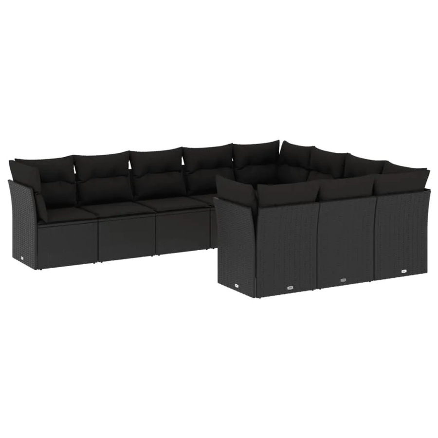 vidaXL 10-tlg. Garten-Sofagarnitur in L-Form aus schwarzem Poly-Rattan mit Sitzkissen und Rückenkissen - Bild 2