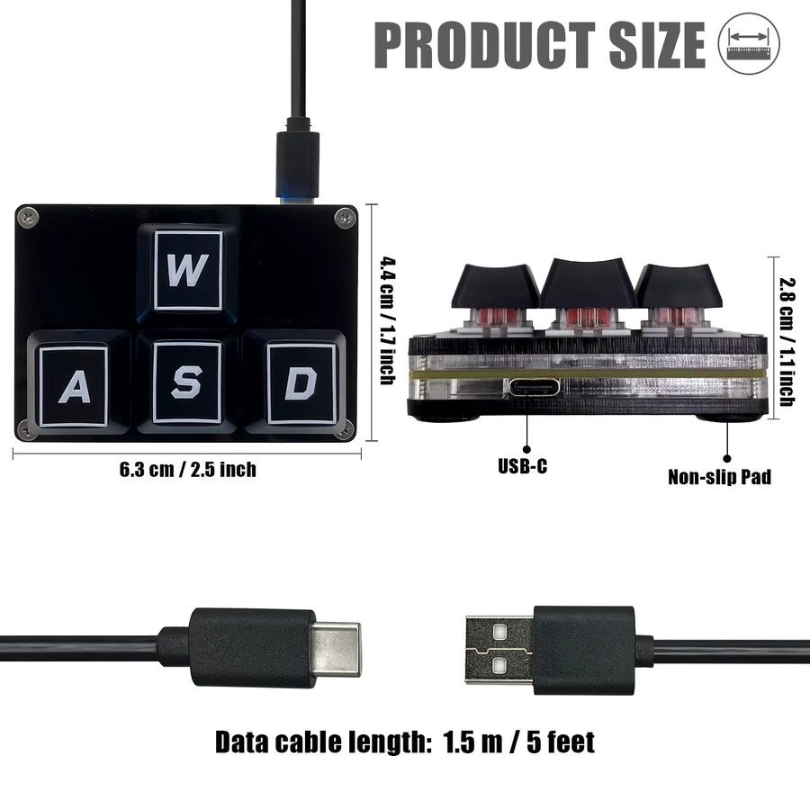 BTXETUEL Mini-4-Tasten-Tastatur in Weiß, programmierbare mechanische Gaming-Tastatur mit USB-C-Anschluss - Bild 3