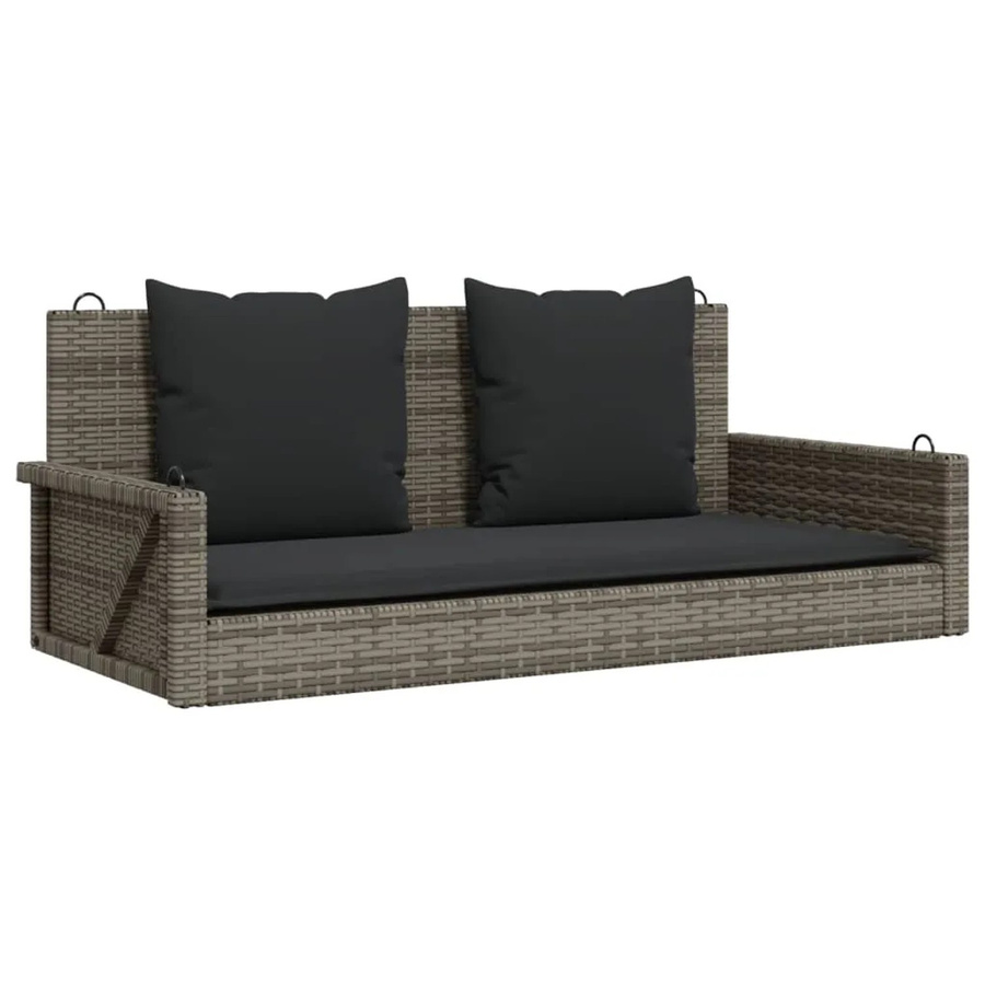 vidaXL Hängebank aus Polyrattan mit Kissen in Grau, B/T/H: 119 x 56 x 48 cm - Bild 2
