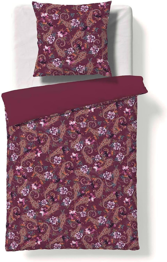 Fleuresse Mako-Satin Bettwäsche Paisley Blüten Wendeoptik bordeaux rot lila B/H: 135 x 200 cm - Bild 1