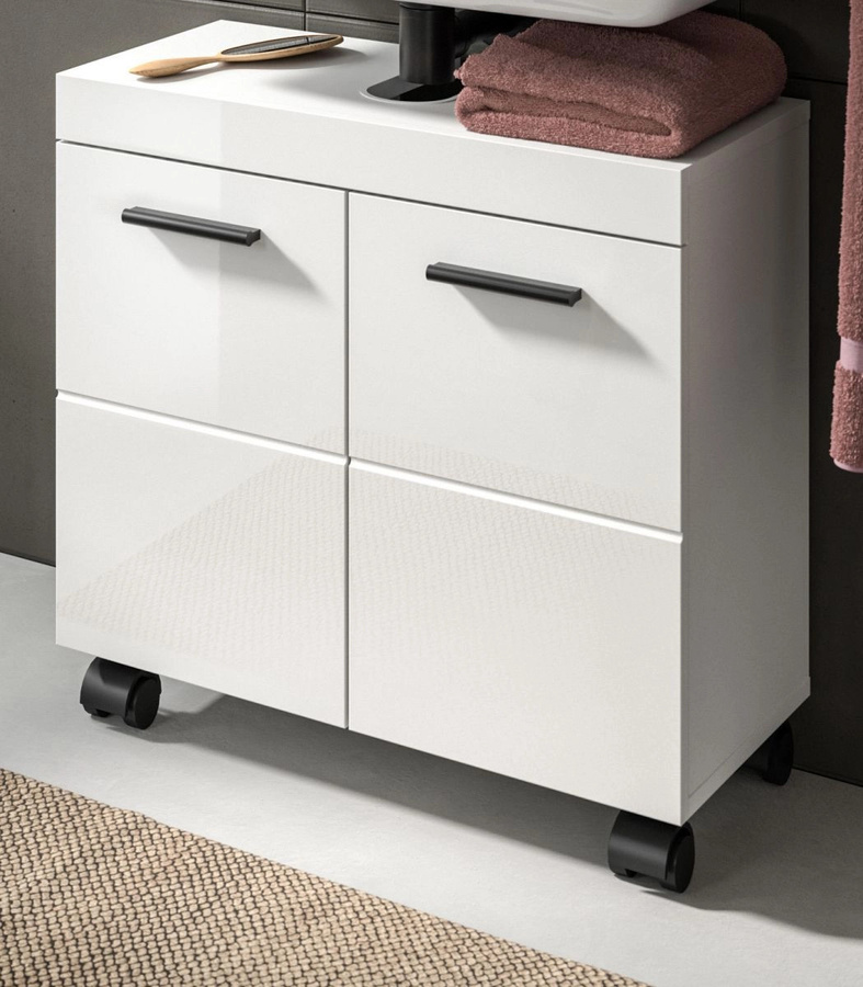 Waschbeckenunterschrank Talerno in Weiß Hochglanz mit Regalfächern, Breite: 60 cm, Höhe: 58 cm, Tiefe: 30 cm - Bild 1