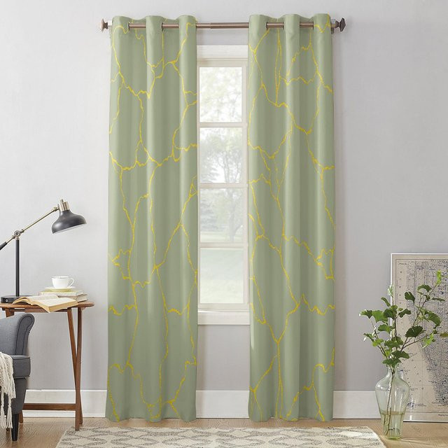 Super Six Fenstergardinen mit geometrischem Linienmuster in Salbeigrün, 2er-Set, B: 135 cm, H: 230 cm - Bild 1