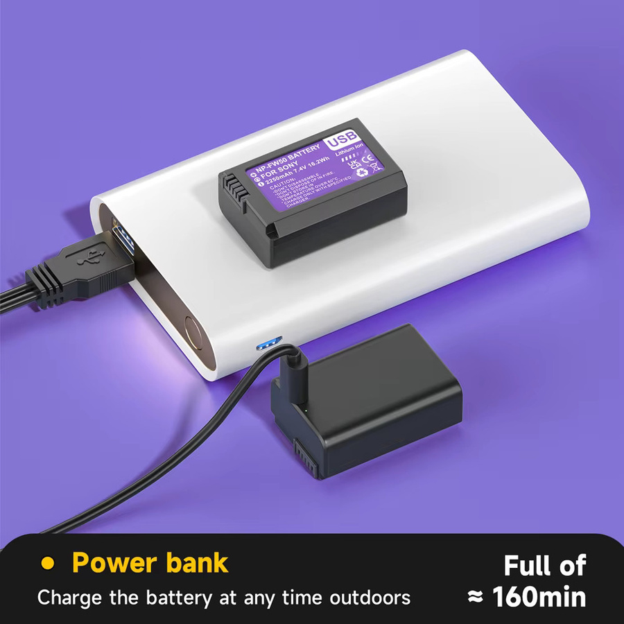 PALO NP-FW50 Akku mit USB-C Ladeeingang für Sony Alpha A6500 A6300 A6000 A5000 A3000 NEX-3 A7 A7M2 A7R 7SM2 7M2 in Schwarz - Bild 3