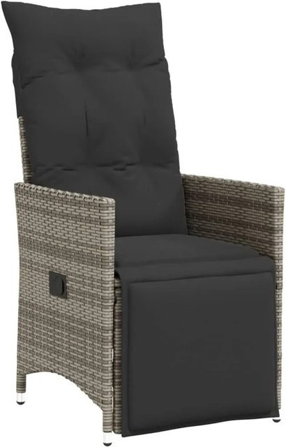 vidaXL Gartensessel aus grauem Poly-Rattan mit verstellbarer Rückenlehne und Kissen - Bild 1