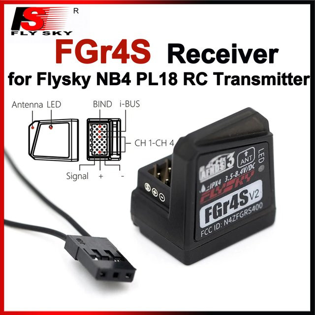 Flysky FGr4S 4CH Empfänger mit integrierter Einzelantenne, bidirektionaler PWM/PPM/IBUS Ausgang, Farbe: Schwarz - Bild 1