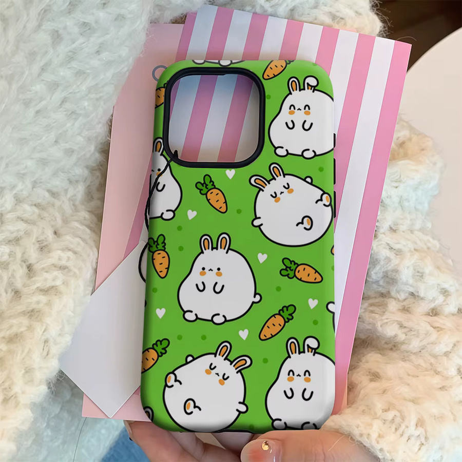 Potdemiel Handyhülle Chubby White Bunny & Carrot für iPhone 17 16 15 14 13 12 Pro Max Plus mit doppelschichtiger Rückseite in Weiß - Bild 3