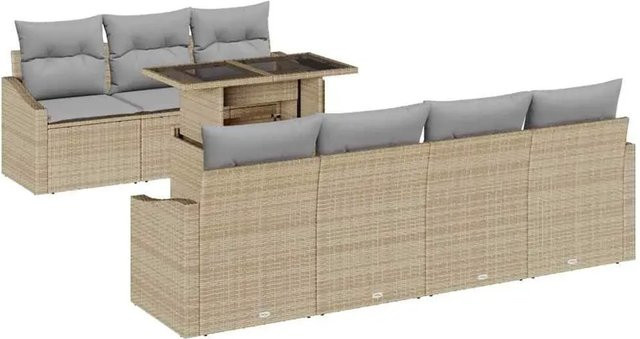 vidaXL 8-teiliges Garten-Sofa-Set aus Poly Rattan mit Kissen in Beige - Bild 1