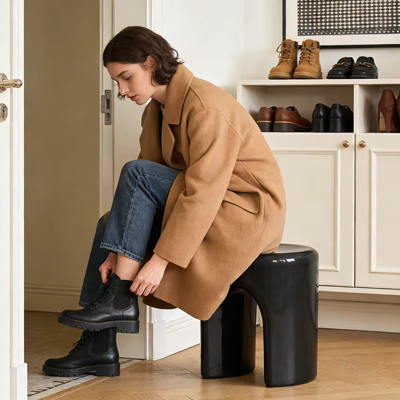 LIUSHADUOLA Designer Hocker Schwarz Rund als Ottomane und Schminkstuhl für Wohnzimmer, Büro oder Küche - Bild 4