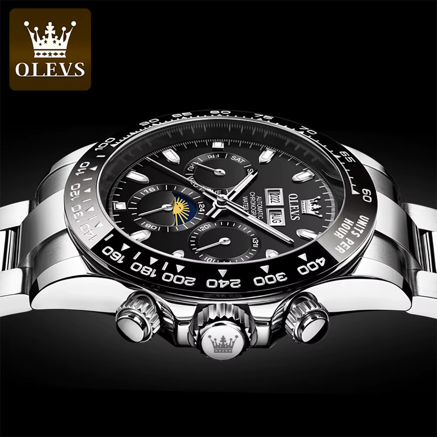 OLEVS Chronograph, Automatik, Edelstahl, Schwarz, Bicolor, Herren - Bild 3