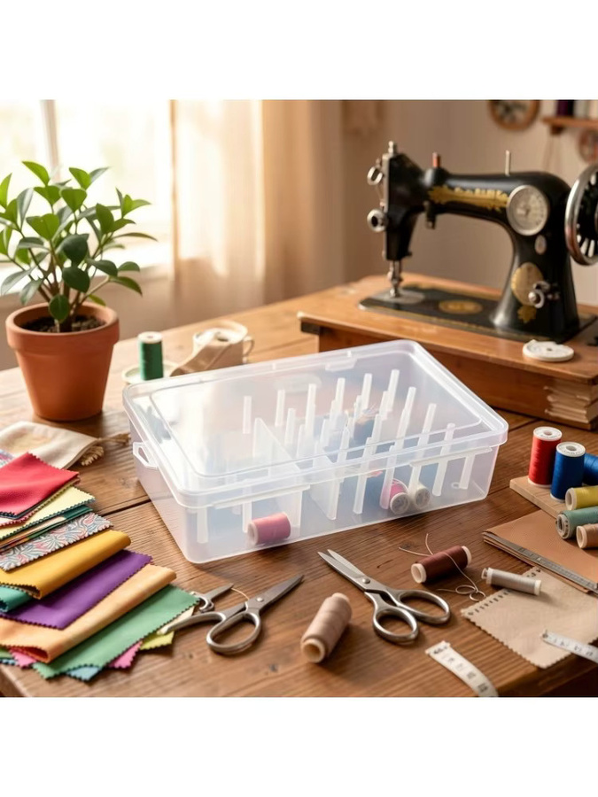 Transparente Plastik-Nähbox mit Deckel für 42 Spulen, Tragbarer Nadel- und Fadenorganizer für Haushalt und Kleiderreparatur - Bild 5