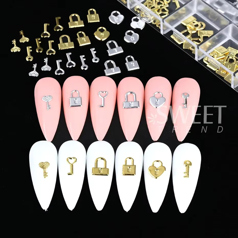 SWEET TREND Charms, Gold Silber, Herz, Schloss, Schlüssel, Nagel Zubehör - Bild 3