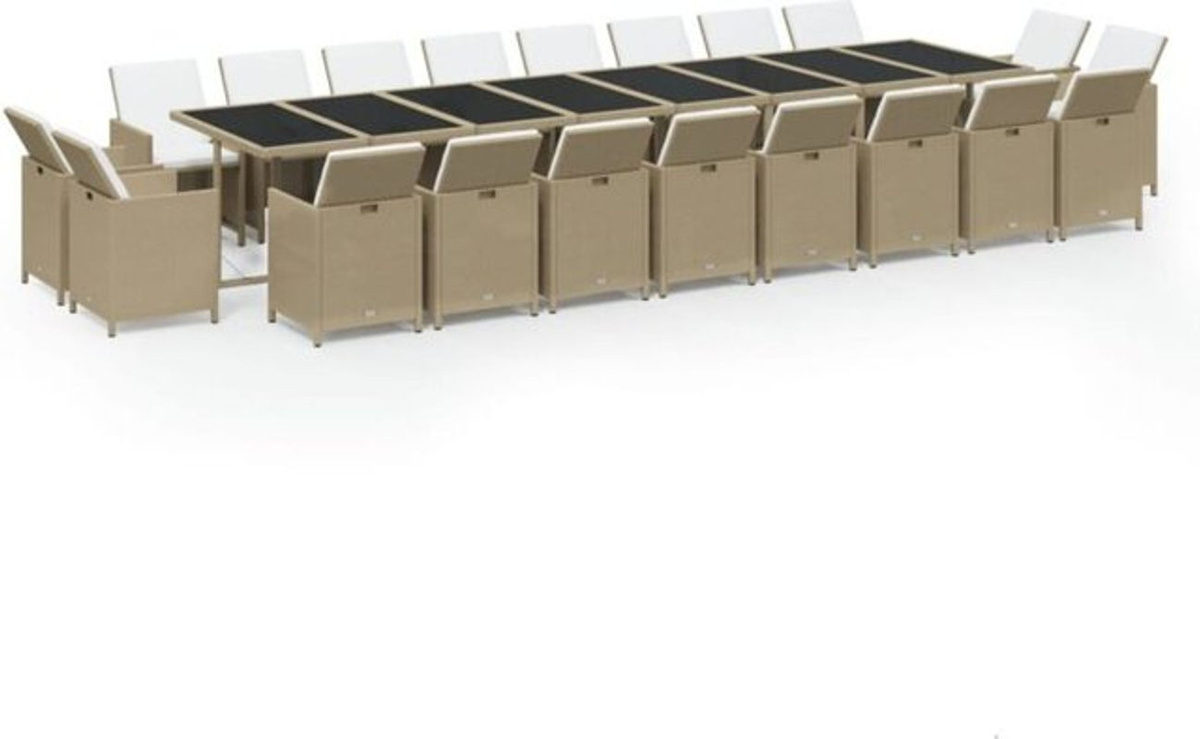 21-teilige moderne Garten-Essgruppe aus Poly-Rattan mit Kissen in Beige von vidaxl - Bild 1