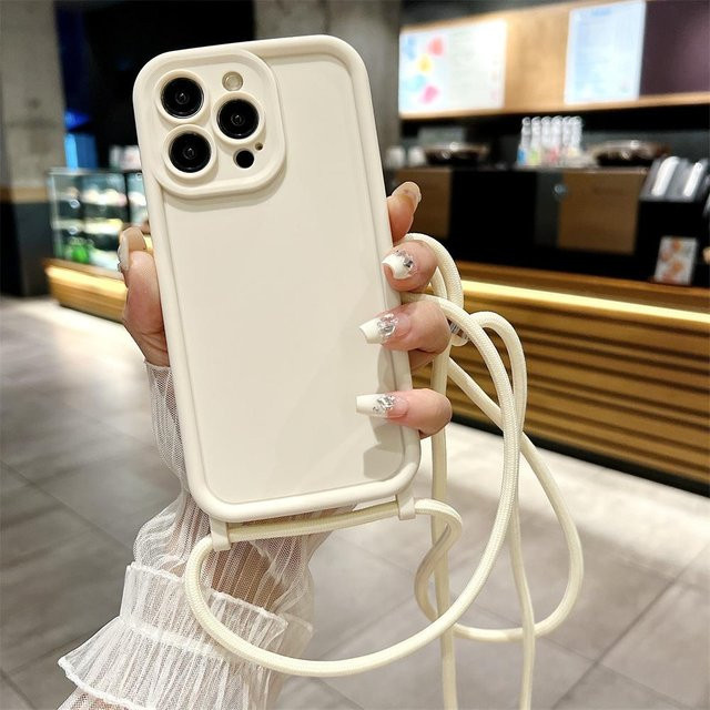 SZMUGUA Crossbody Handyhülle mit verstellbarer Lanyard-Trageschlaufe für iPhone 15 14 13 12 11 Pro Max Plus SE, Weiß - Bild 1