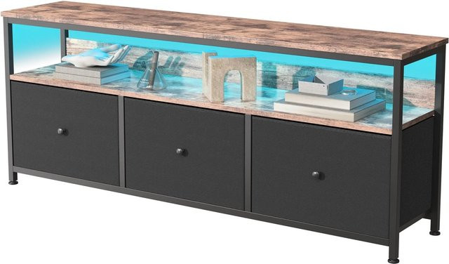 PXloue TV-Schrank mit 3 Schubladen aus Stoff und verstellbaren LED-Lichtern, Schwarz, B/T/H: 108 x 30 x 57 cm - Bild 1
